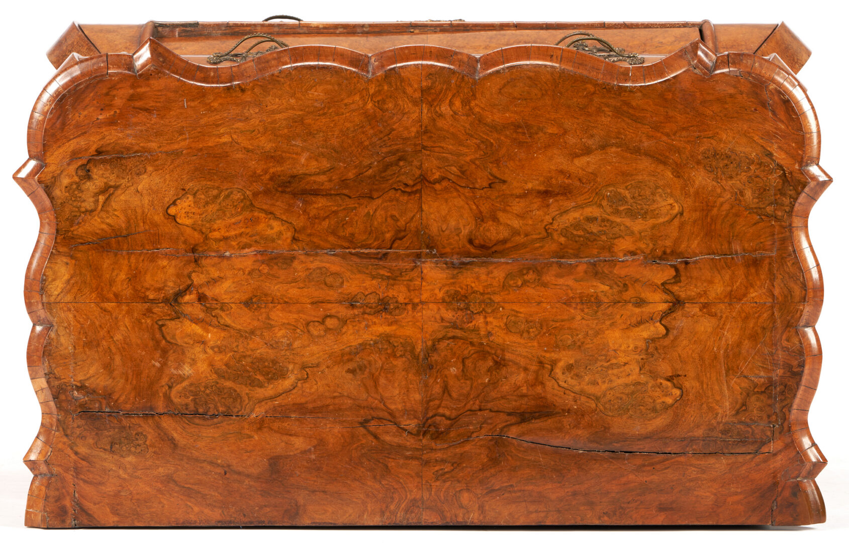 Lot 476: Continental Burlwood Bombe Chest of Drawers