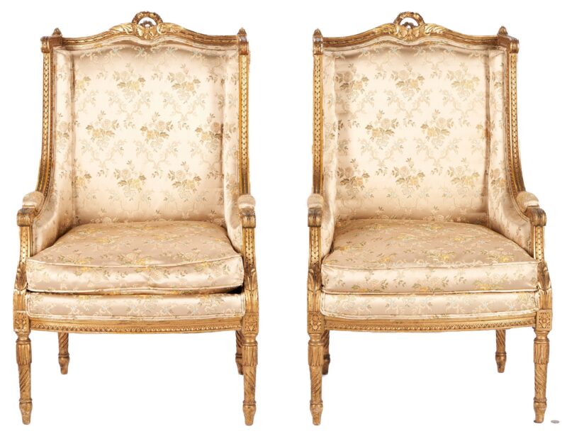 Lot 478: Pair Louis XVI Style Giltwood Armchairs