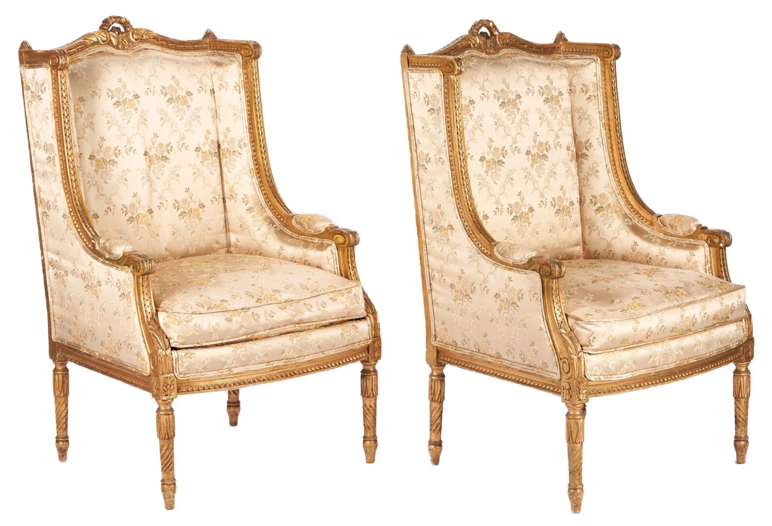 Lot 478: Pair Louis XVI Style Giltwood Armchairs