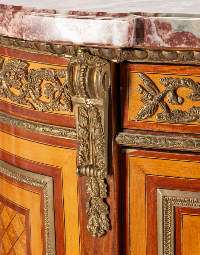 Lot 479: French Marquetry & Bronze Mounted Cabinet with Rouge Marble Top
