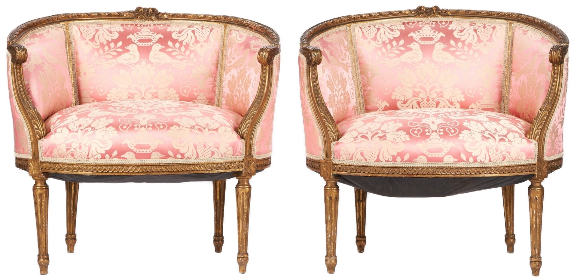Lot 480: Pair French Louis XVI Style Giltwood Tub Style Armchairs