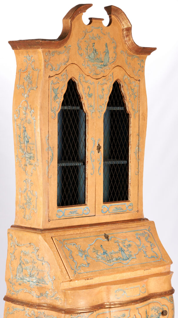 Lot 481: Baroque style Lacca Povera Paint Decorated Secretary Bookcase