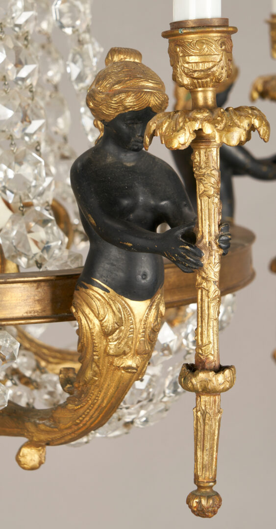 Lot 482: French Empire Style Gilt Bronze & Crystal Figural Chandelier