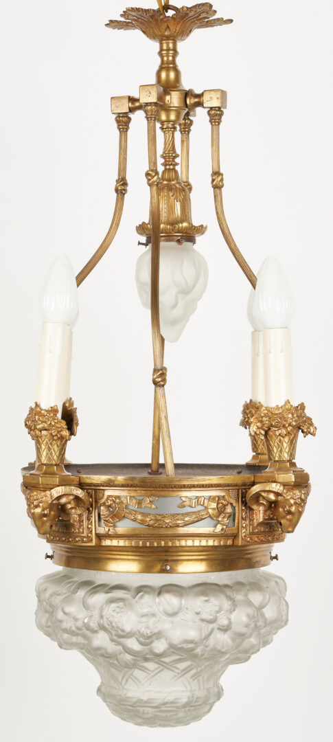 Lot 483: French Bronze Lantern Chandelier w/ Relief Molded Dome