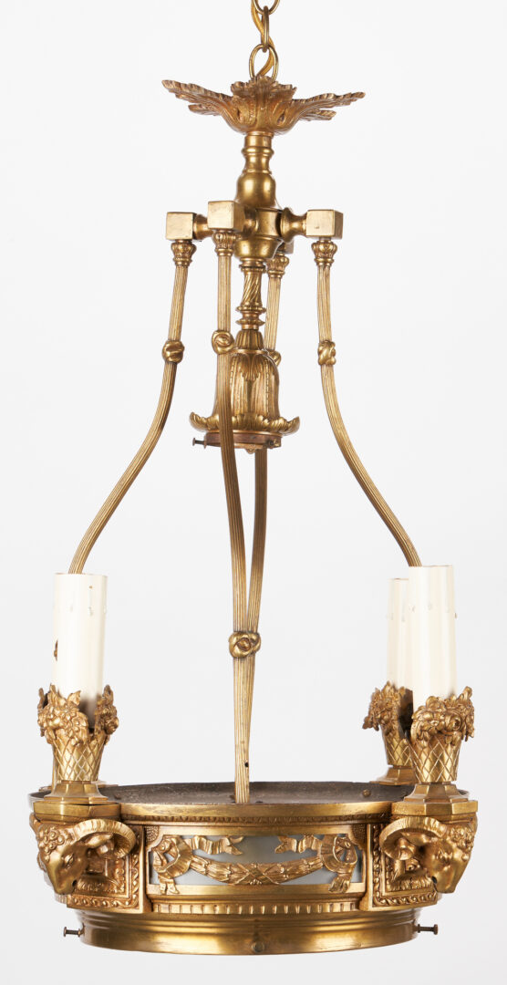 Lot 483: French Bronze Lantern Chandelier w/ Relief Molded Dome