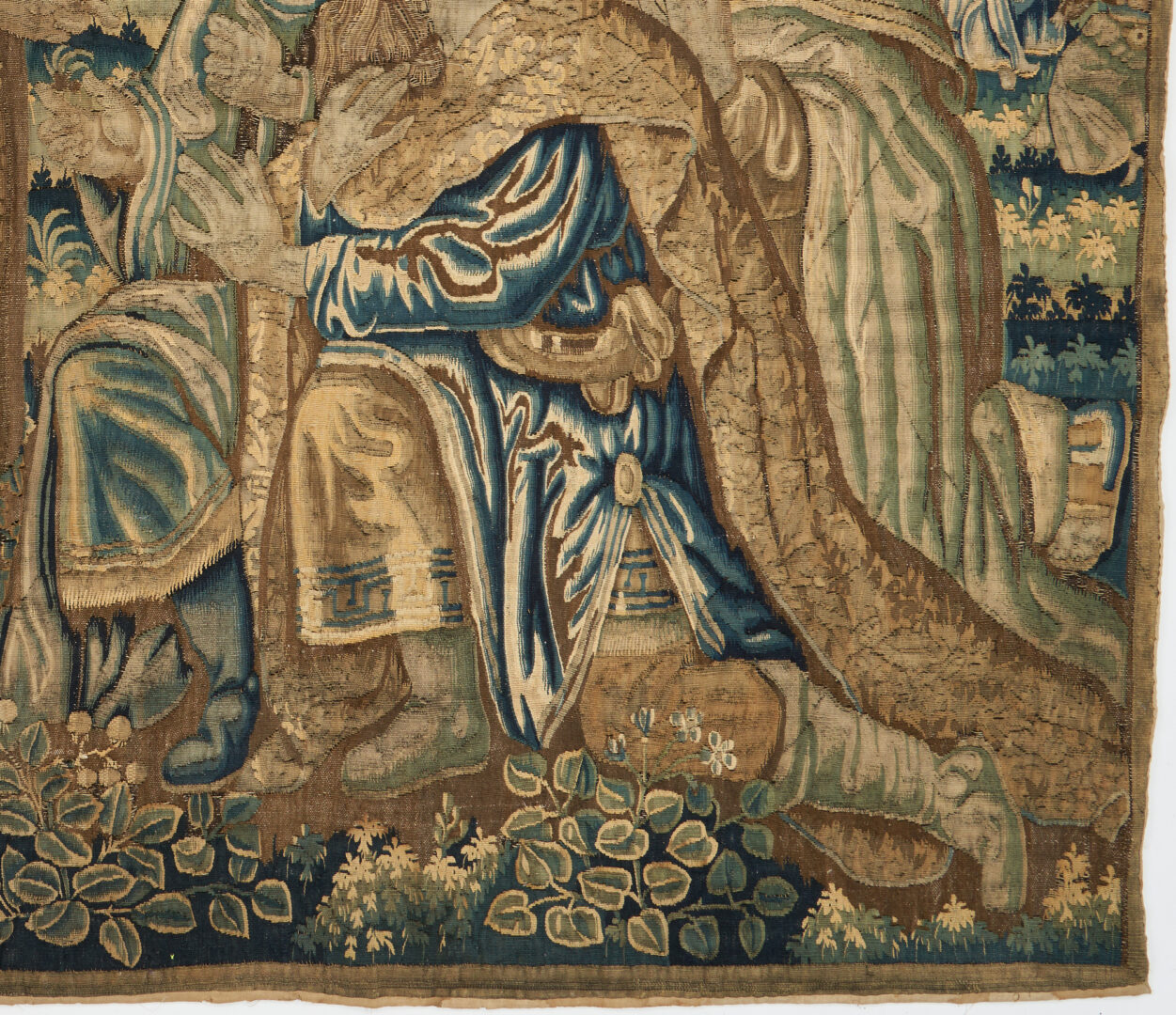 Lot 487: Large Early Flemish Tapestry with 4 Iron Hangers