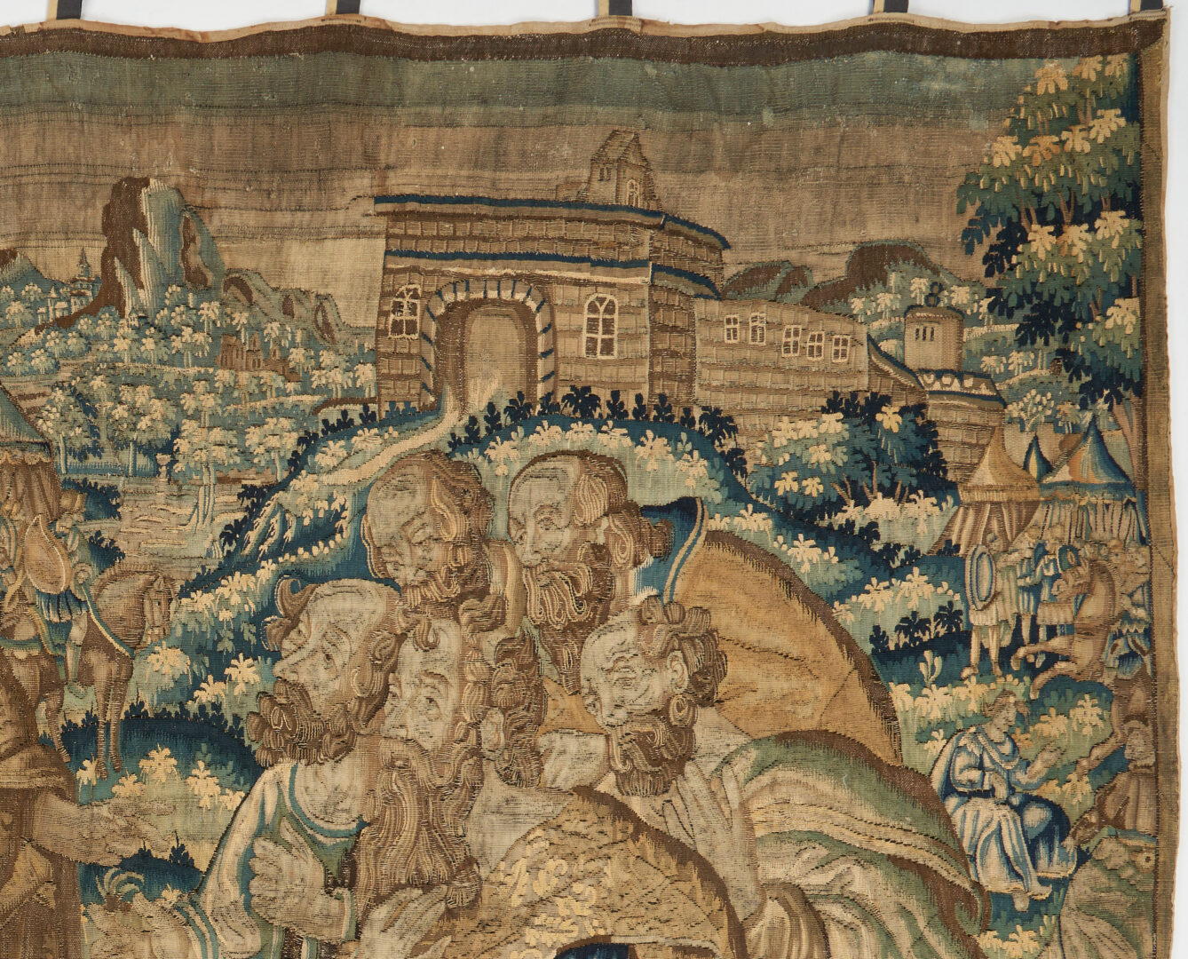 Lot 487: Large Early Flemish Tapestry with 4 Iron Hangers