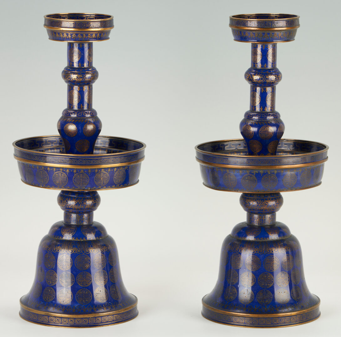 Lot 4: Pair Chinese Qing Cloisonne Candlesticks