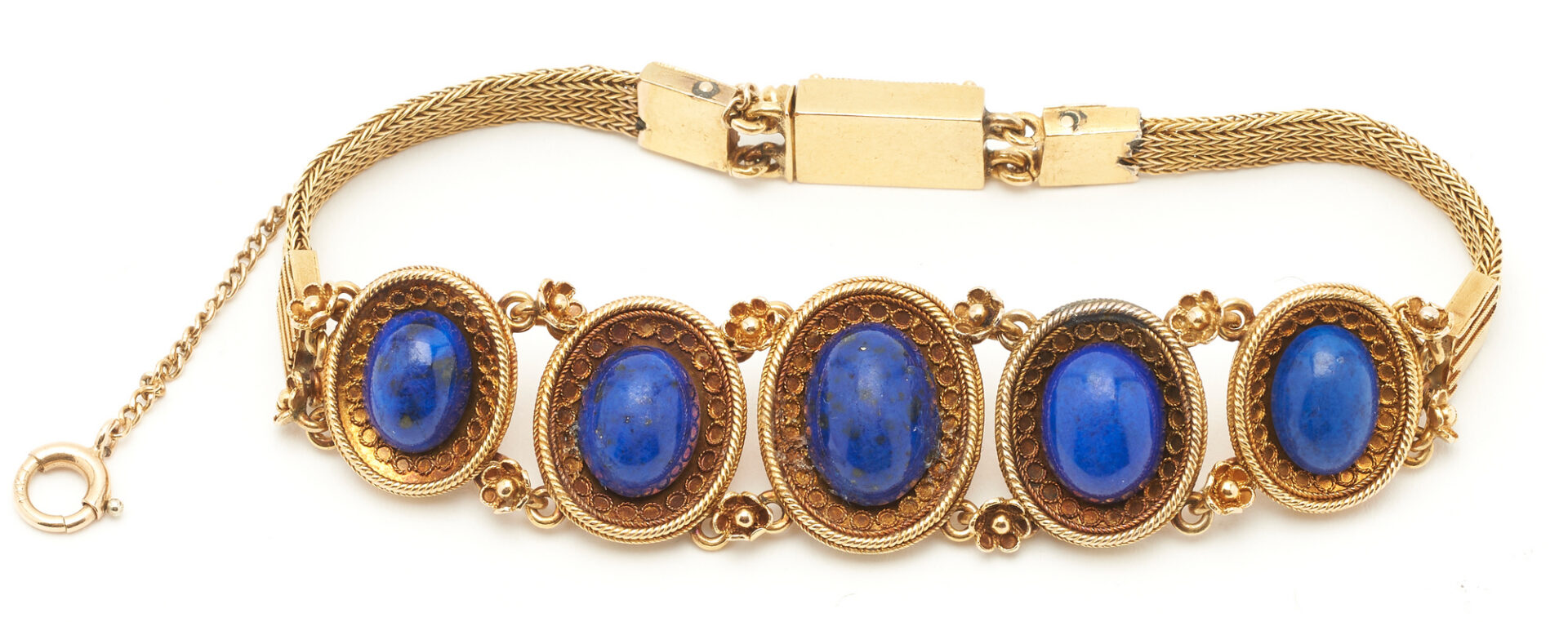 Lot 52: Two 22K Gold & Lapis Victorian Etruscan Pieces, Bracelet and Pendant, attrib. Castellani