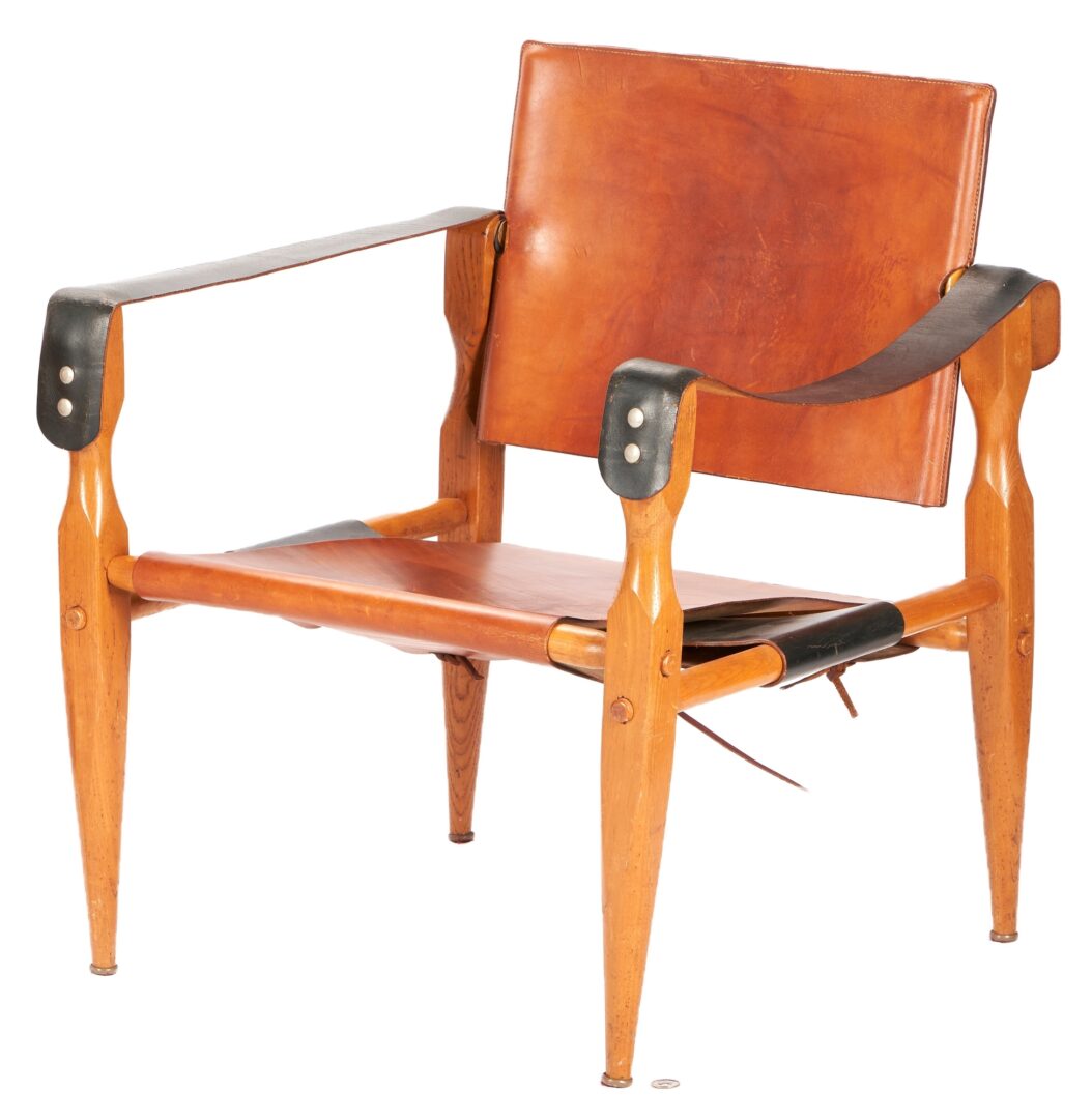Lot 530: Pair Mid Century Leather Safari Chairs