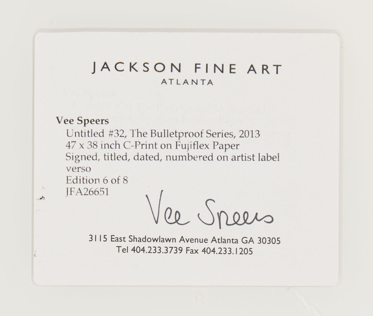 Lot 542: Vee Speers C Print, Untitled #32, The Bulletproof Series, 2013