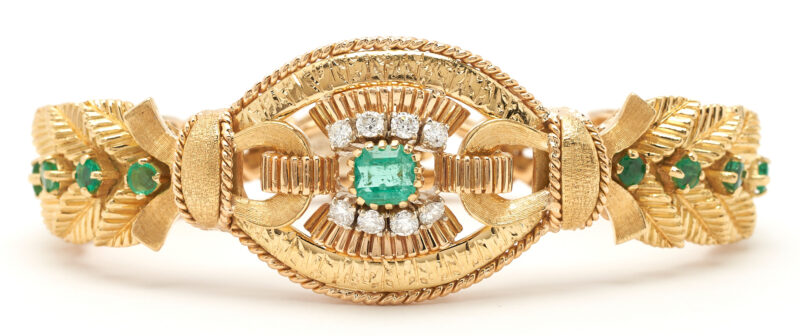 Lot 54: 18K Diamond & Emerald Bracelet