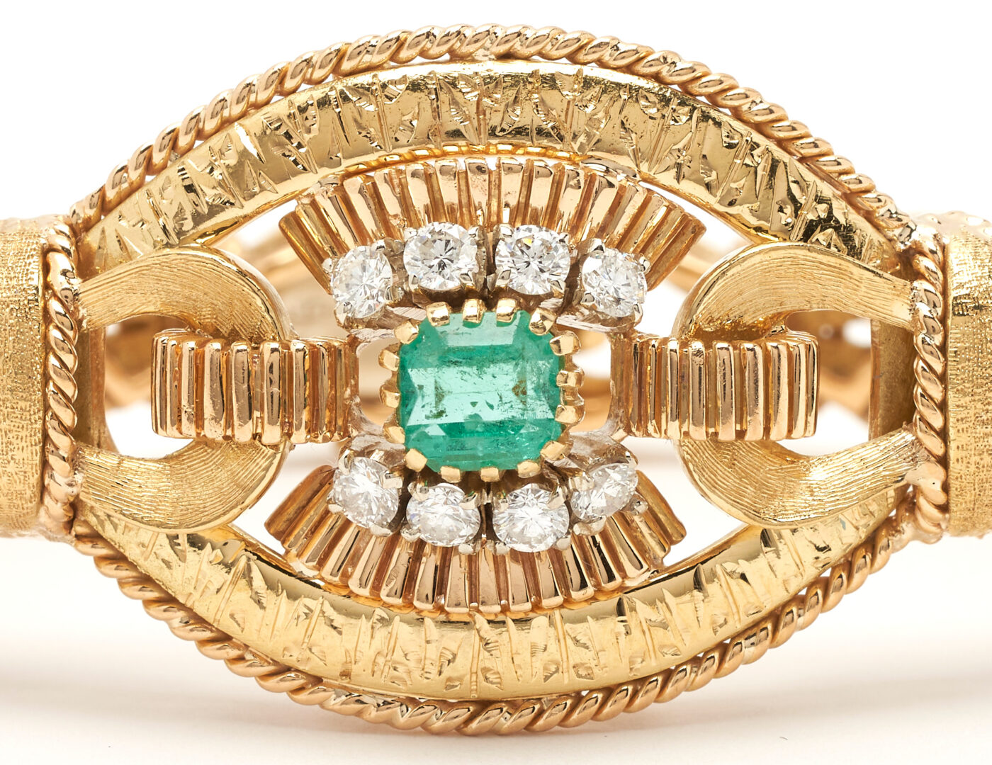 Lot 54: 18K Diamond & Emerald Bracelet