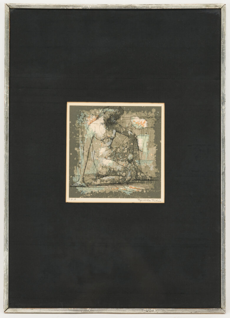 Lot 556: 2 Ryonosuke Fukui Expressionist Prints, Lover & Work