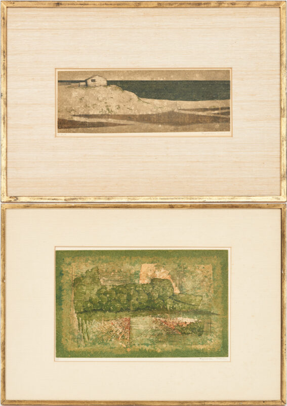 Lot 557: 2 Ryonosuke Fukui Prints, Grapes in Two Colors & Untitled Landscape
