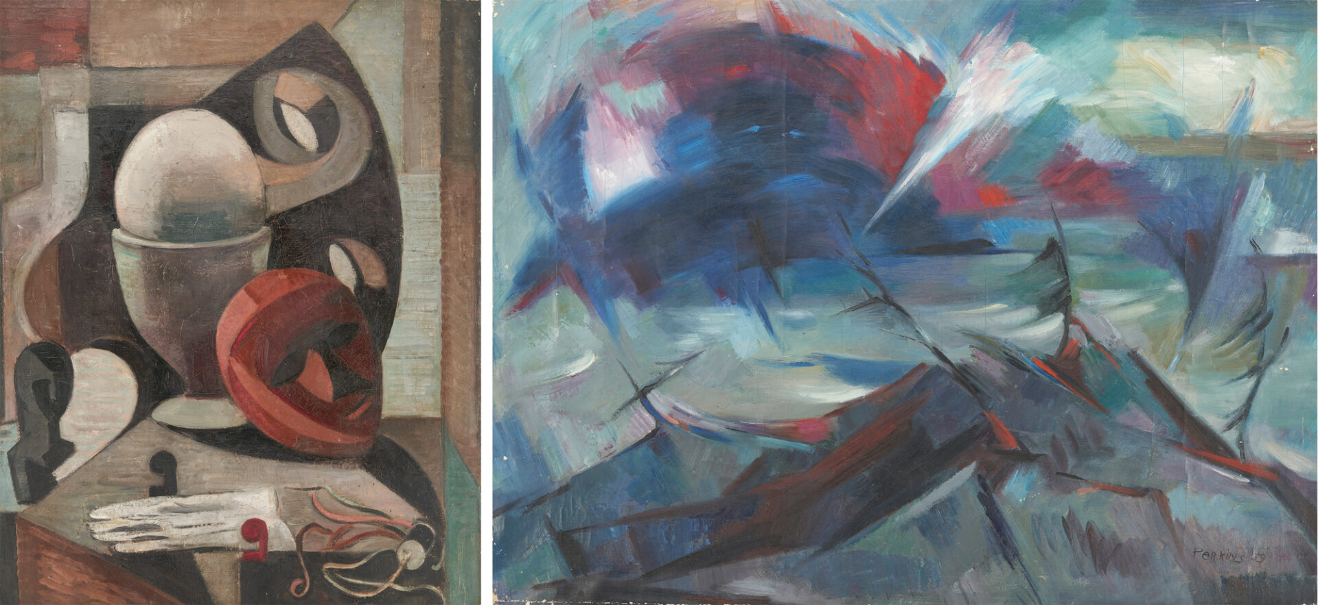 Lot 569: 2 Phillip Perkins Cubist and Expressionist Paintings