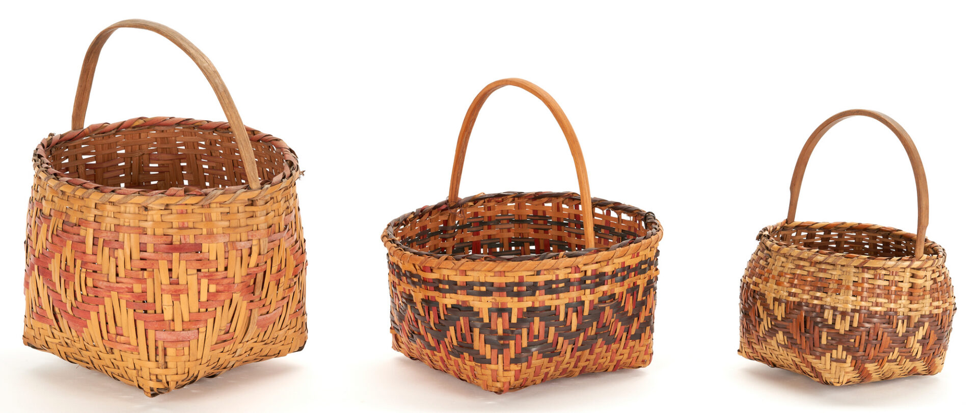Lot 607: 3 Native American Cherokee Rivercane Baskets w/ Handles