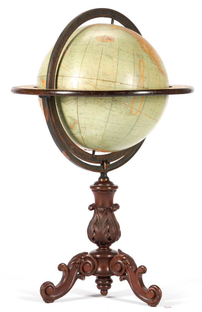 Lot 615: Rand McNally 18" Terrestrial Floor Globe w/ Mahogany Stand, c. 1922