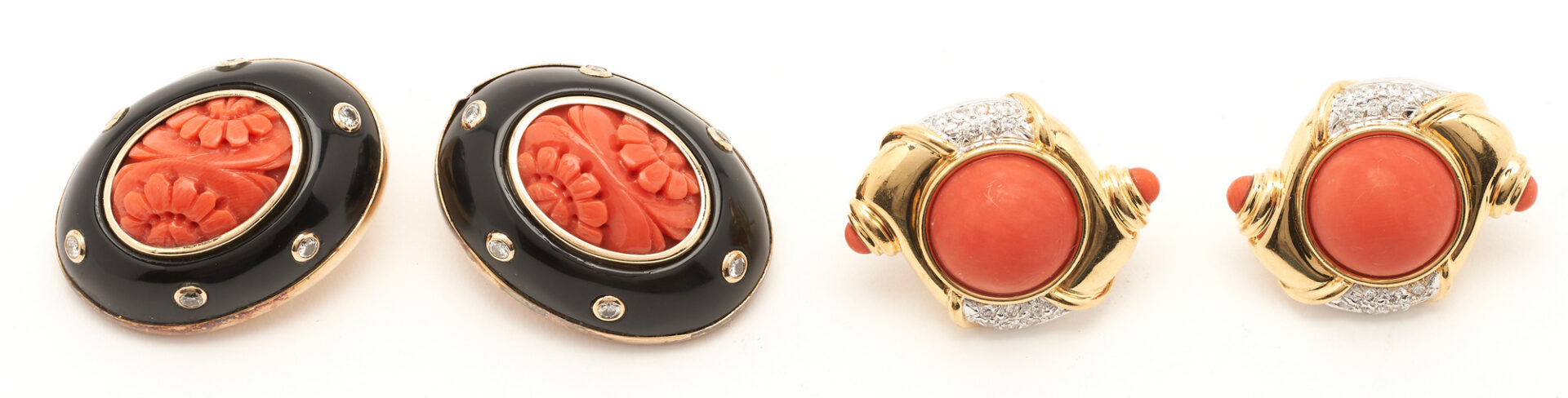 Lot 61: 2 Pairs of Gold, Coral, & Diamond Earrings
