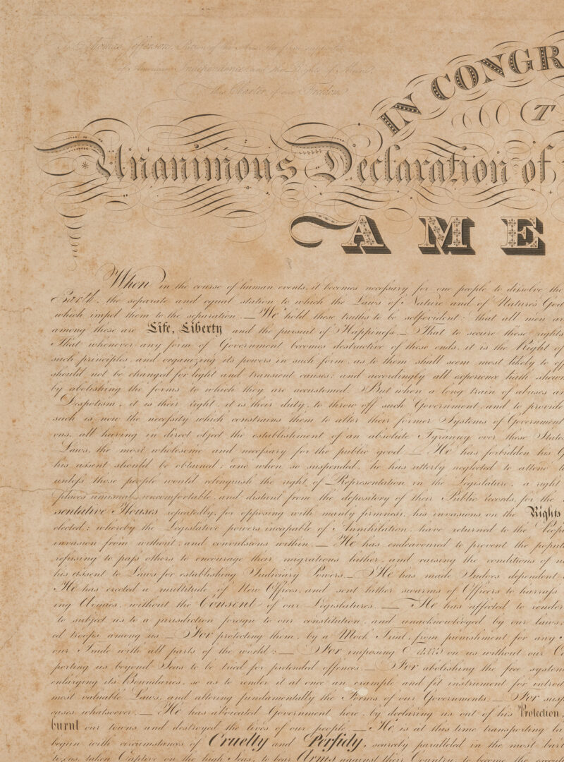 Lot 623: Benjamin Tyler 1818 Copy of the Declaration of Independence