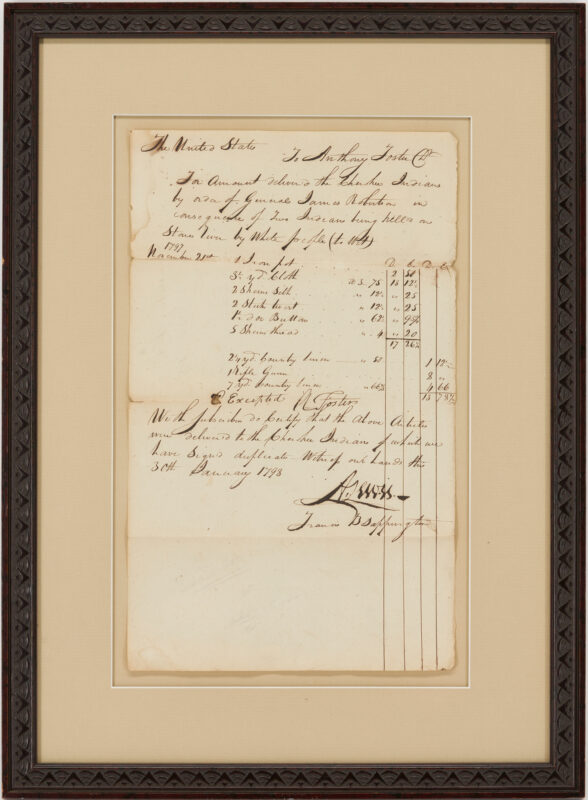 Lot 628: Gen. James Robertson Orders Cherokee Reparations, 1797-98