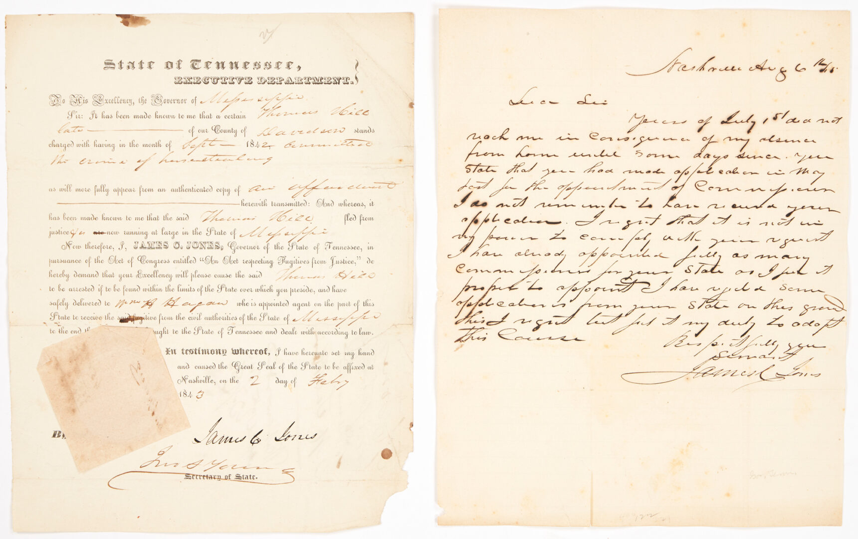 Lot 631: 16 TN Governor Signed Letters & Documents, incl. Willie Blount, Archibald Roane, Joseph McMinn, Wm. Carroll