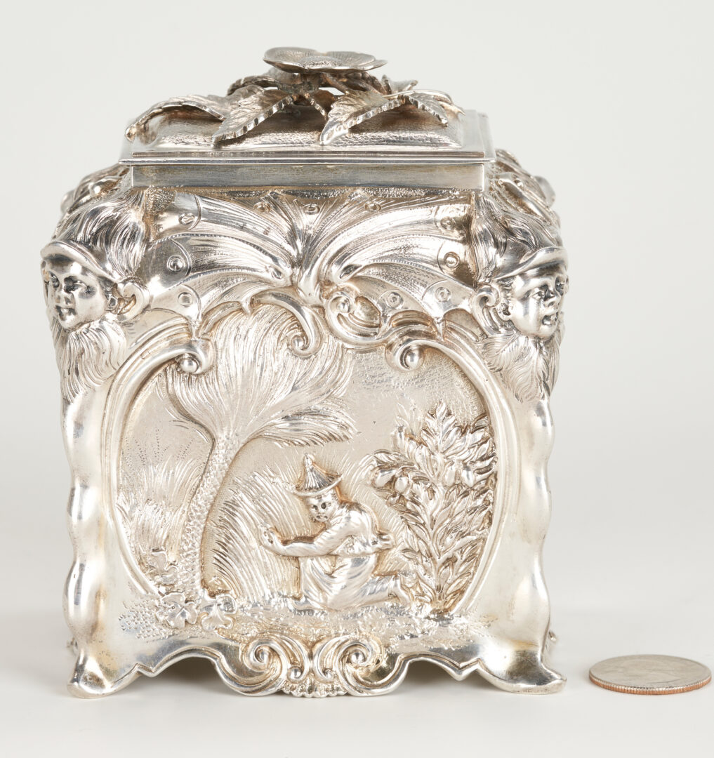 Lot 63: English Sterling Silver Tea Caddy in the Chinese Taste