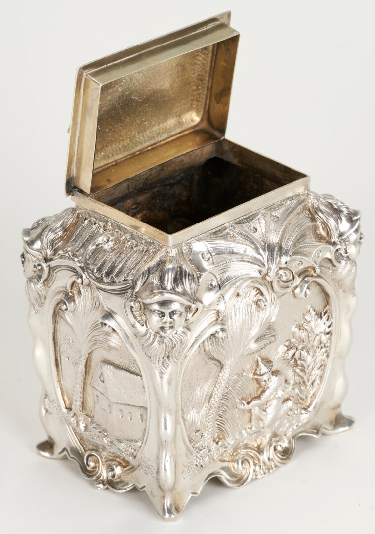 Lot 63: English Sterling Silver Tea Caddy in the Chinese Taste