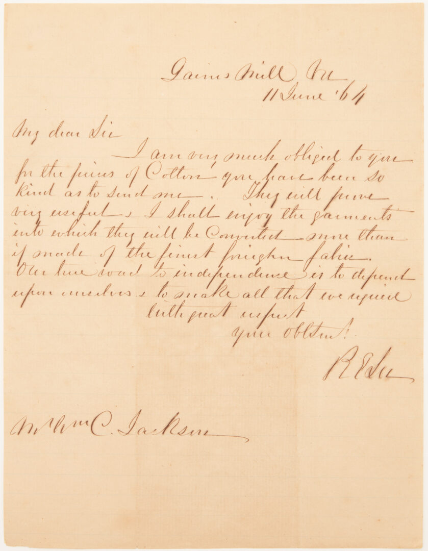 Lot 646: Civil War Robert E. Lee Signed Letter to William Jackson