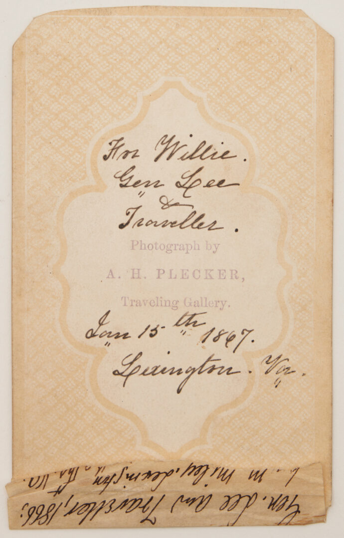 Lot 647: Robert E. Lee Signed CDV, Traveller & Lee CDV by Plecker, 2 items