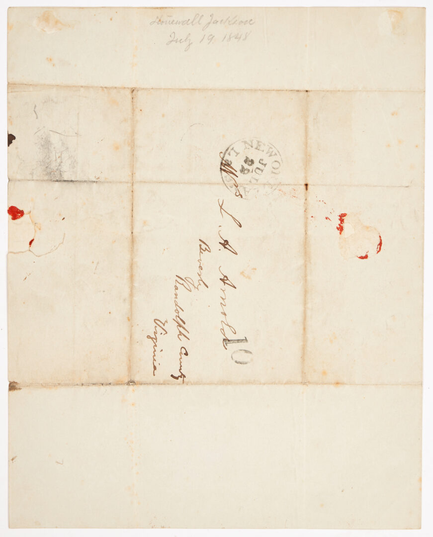 Lot 649: Thomas Jonathan "Stonewall" Jackson ALS to His Sister Laura, New Orleans Barracks, 1848