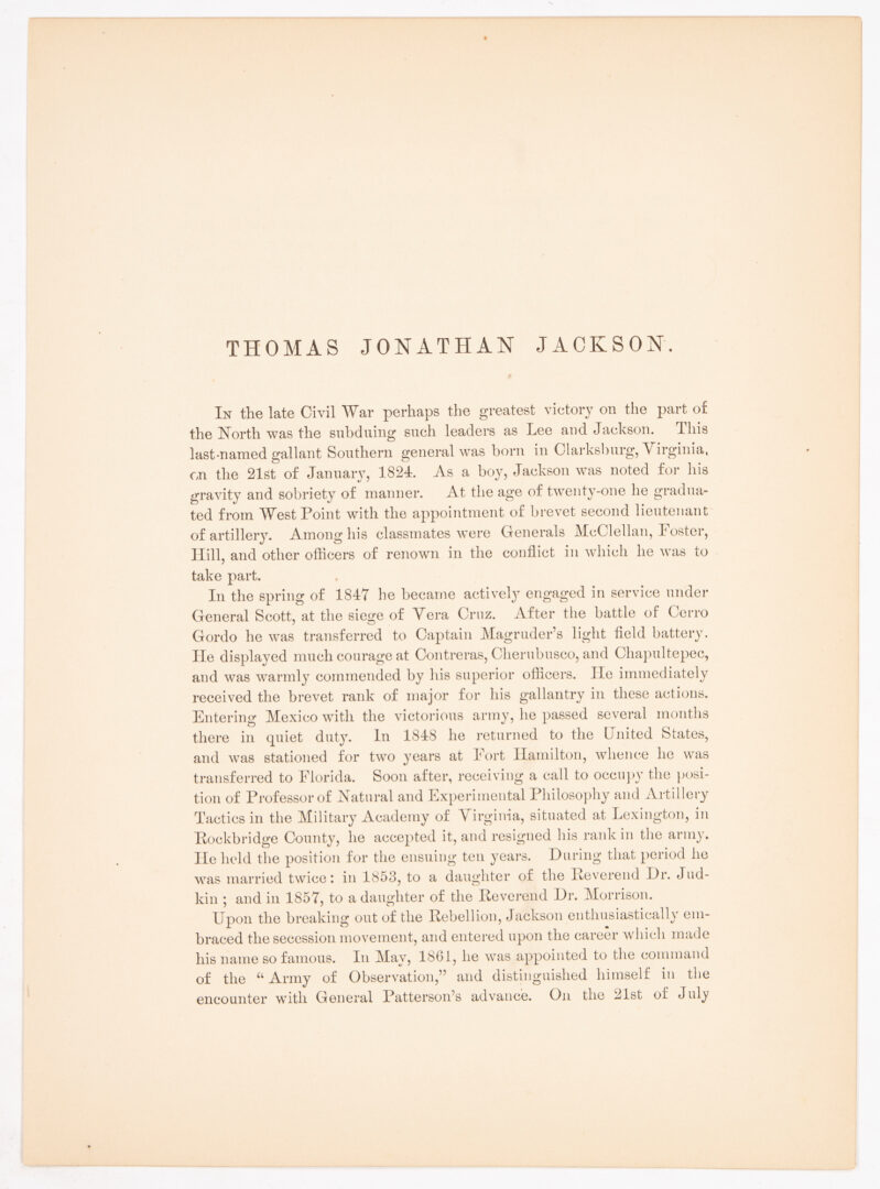 Lot 649: Thomas Jonathan "Stonewall" Jackson ALS to His Sister Laura, New Orleans Barracks, 1848