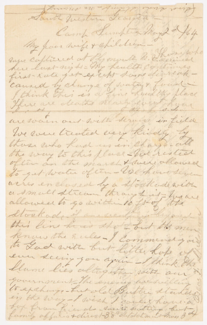 Lot 652: Civil War Union POW Oscar Spelman Letter, Andersonville, 2nd Regt. MA Heavy Artillery, 4 items