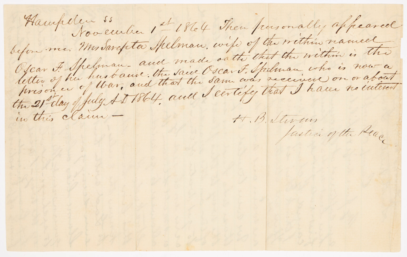 Lot 652: Civil War Union POW Oscar Spelman Letter, Andersonville, 2nd Regt. MA Heavy Artillery, 4 items