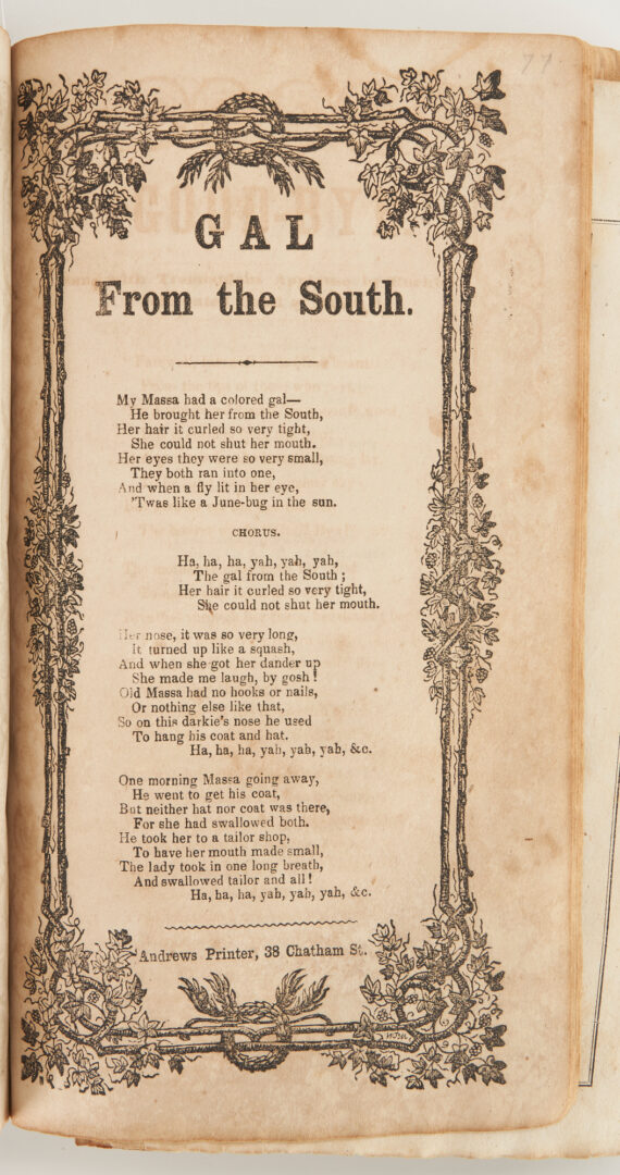 Lot 655: 375 Different Bound Minstrel & Civil War Songs, 1830-1870, Black Americana