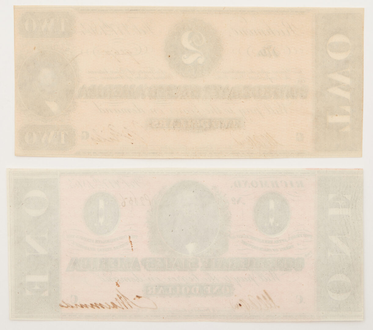Lot 657: 5 CSA 1864 Currency Notes, incl. $500 Stonewall Note, $50 J. Davis Note