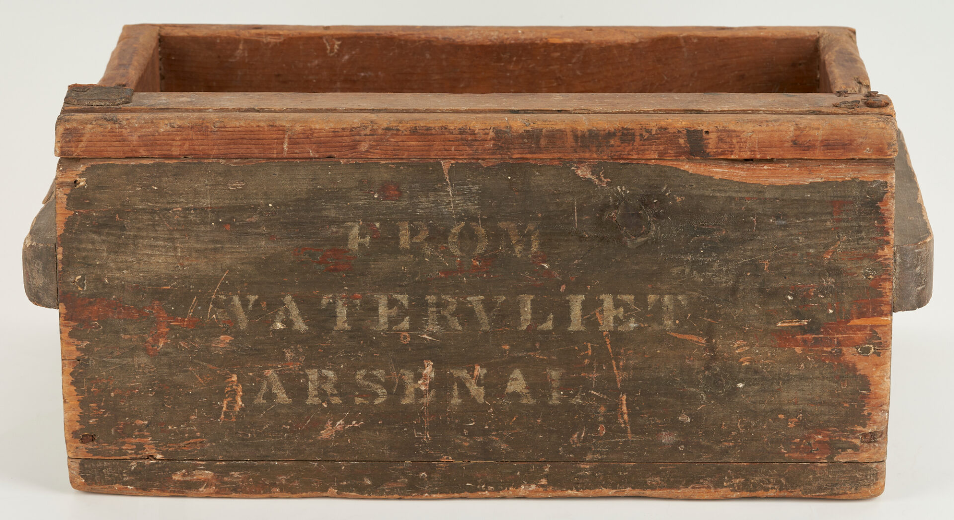 Lot 669: Civil War ID'd Officer Field Desk made from Watervliet Cartridge Box, Washington Arsenal