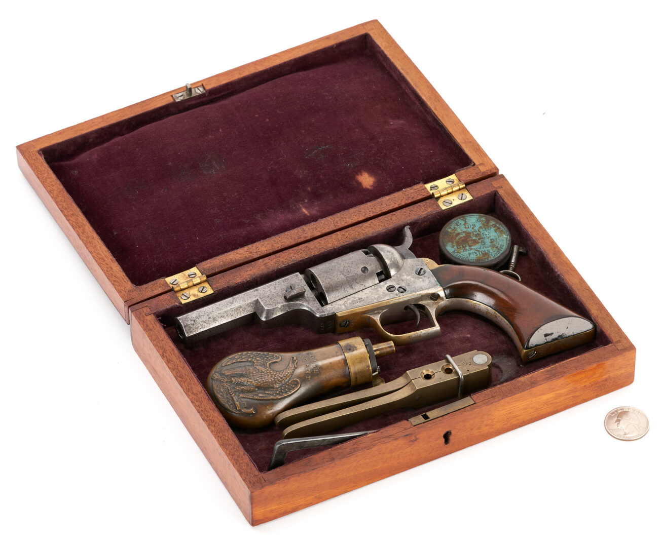 Lot 674: Colt Baby Dragoon Model 1848 Revolver w/ Paterson-Style Case, .31 cal., 3 items