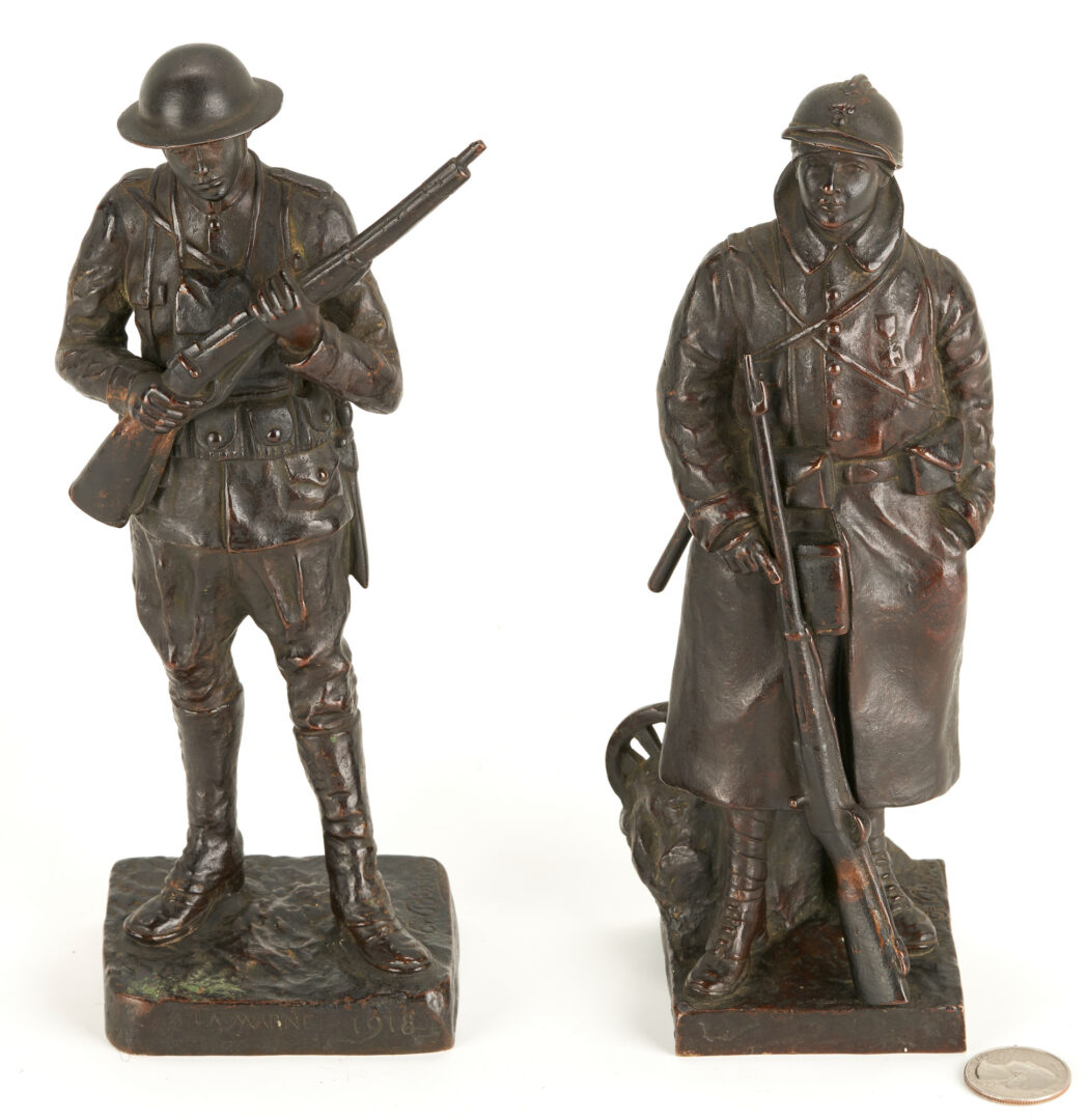 Lot 687: Pair of WWI Bronze Figures, Signed E. Bisson