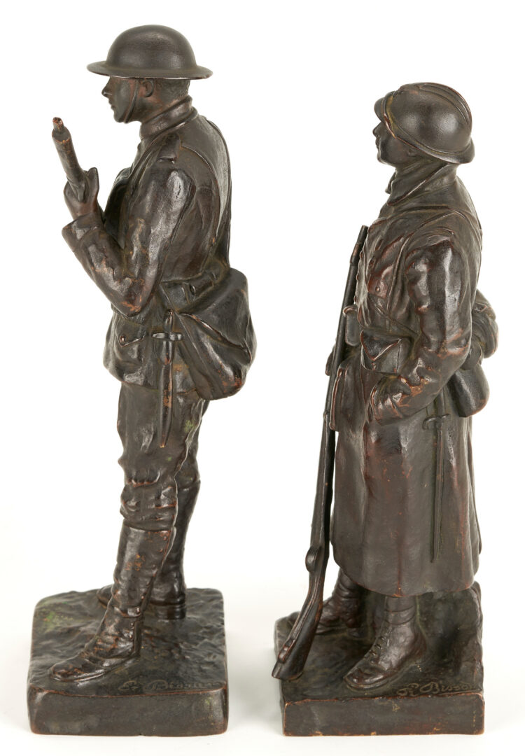 Lot 687: Pair of WWI Bronze Figures, Signed E. Bisson