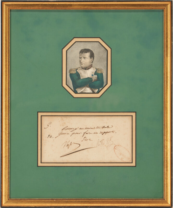Lot 689: Napoleon I Autograph Letter Signed and Portrait Engraving, framed
