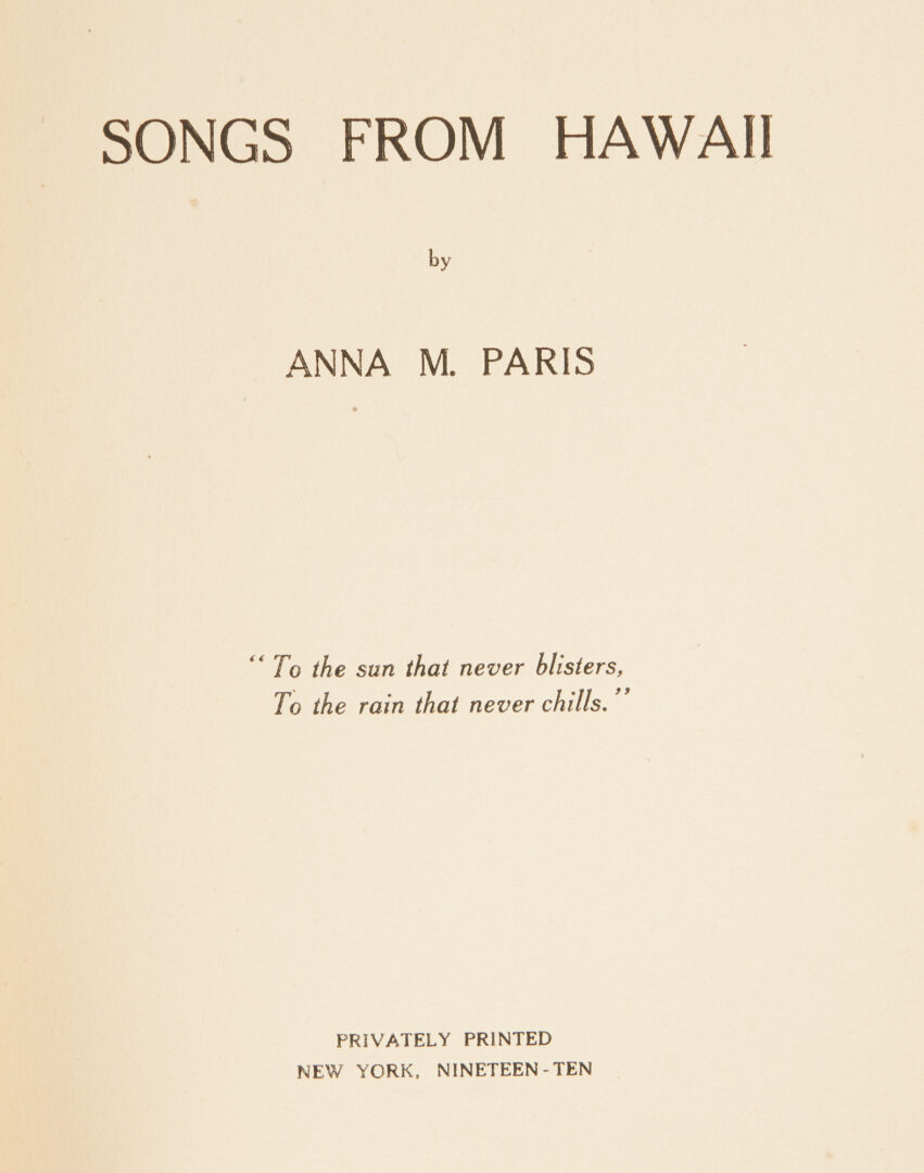 Lot 704: 4 Books, incl. Songs of Hawaii, Paradox in Hawaii, Letters from Honolulu, H.P. Baldwin