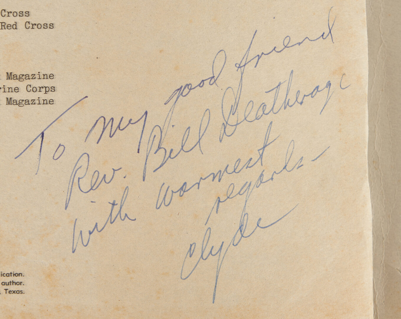 Lot 714: Clyde Waddell Signed & Inscribed, A Yanks Memories of Calcutta, 1946