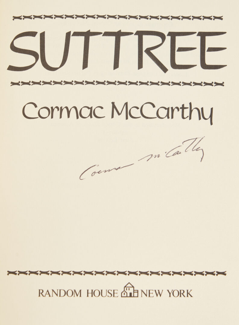 Lot 719: Suttree by Cormac McCarthy, Signed 1st Edition, 1st Printing