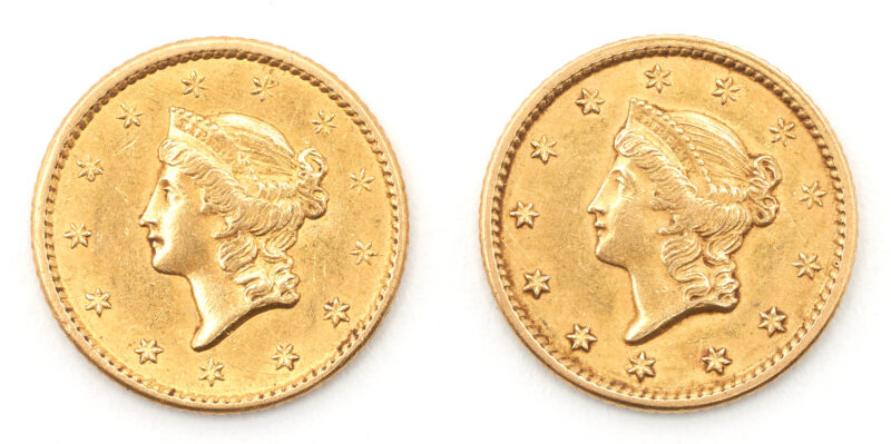 Lot 736: 2 1849 $1 Gold Coins