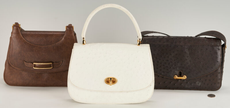 Lot 749: 3 Gucci Handbags, including Ostrich, Leather