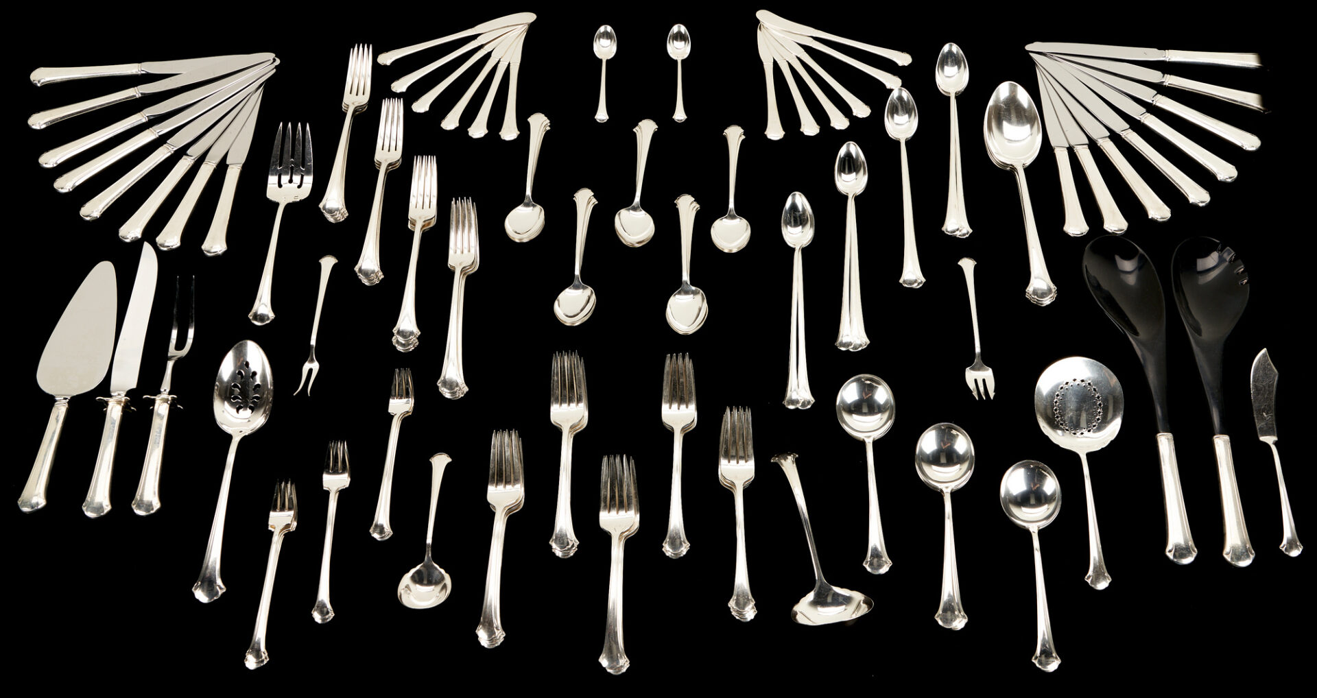 Lot 74: Towle Chippendale Sterling Silver Flatware Service for 16, 133 pcs.