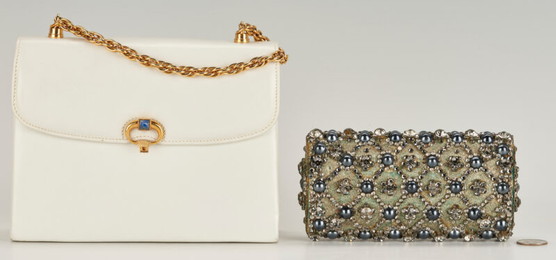 Lot 750: Gucci Jeweled Clutch plus Leather Chain Link Top Strap Bag