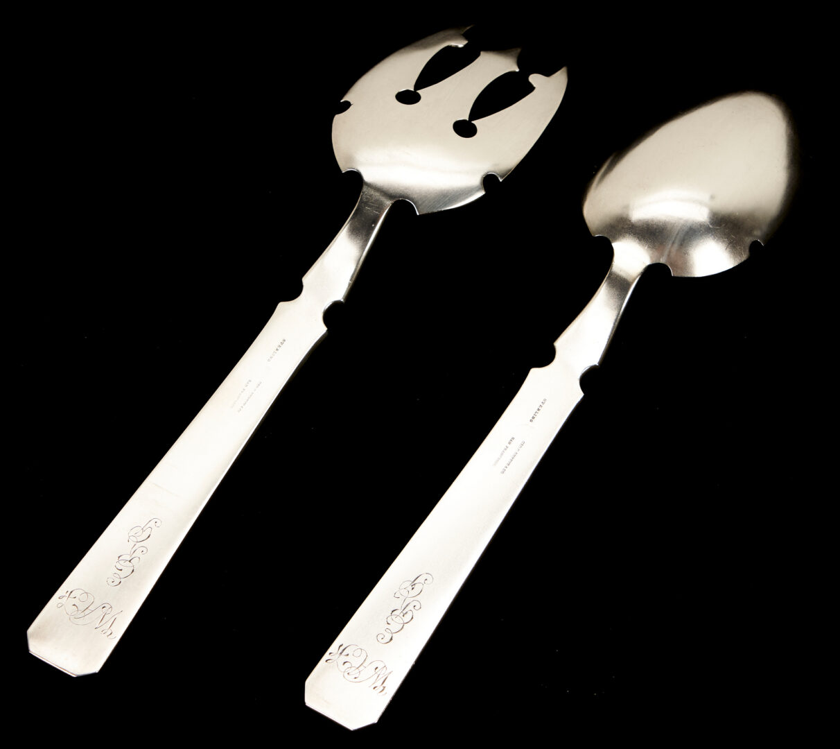 Lot 755: Geo. Shreve Aesthetic Movement Sterling Silver Serving Fork & Spoon