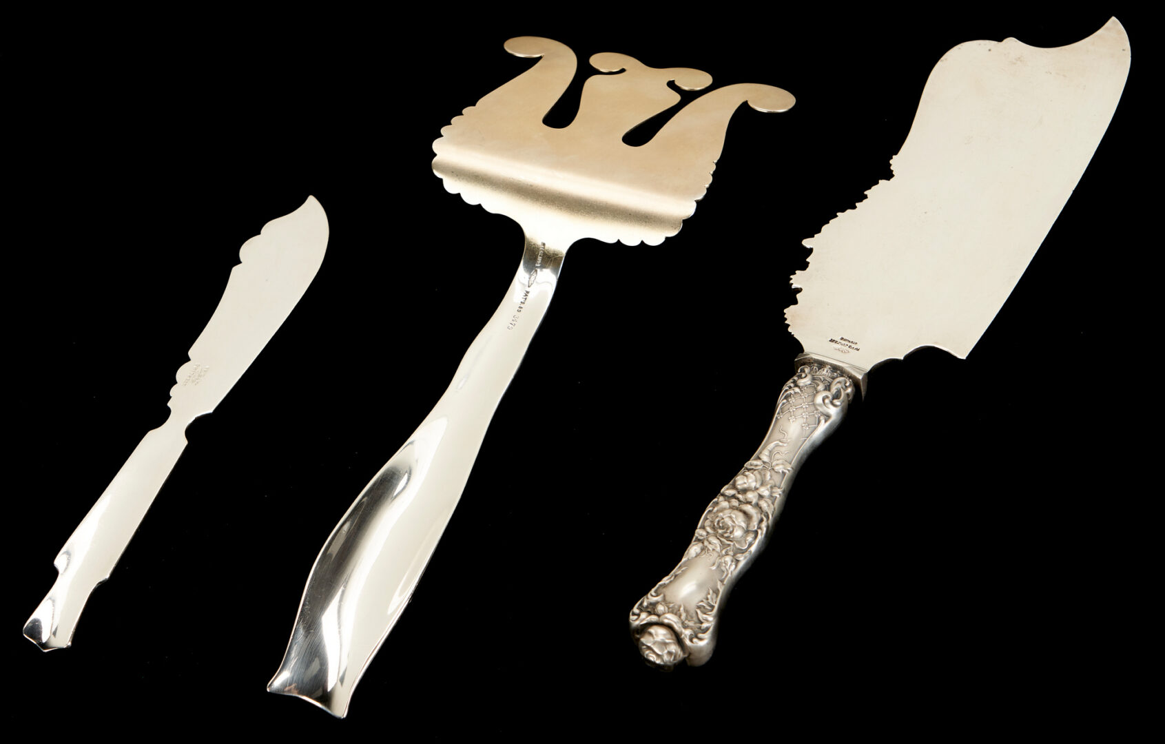 Lot 764: 3 pcs Schiebler Sterling inc. Asparagus Fork, Ice Cream Slice & Knife